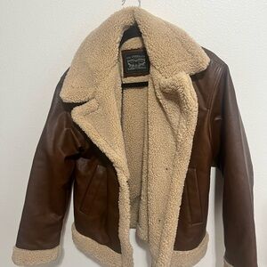 Levi's Brown Leather Jacket with Cream Sherpa Collar